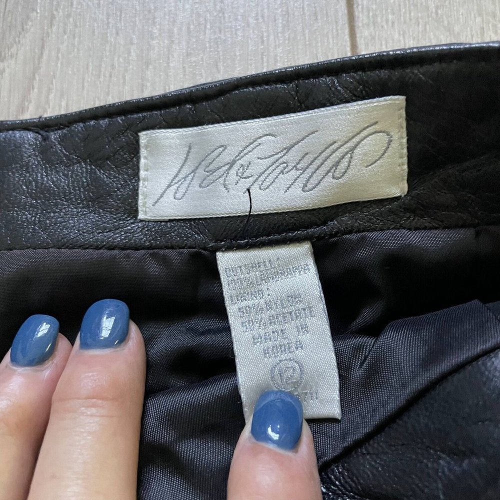 Vintage Lord & Taylor Leather Skirt Women's Black Size 12 Back Zipper - Picture 7 of 9